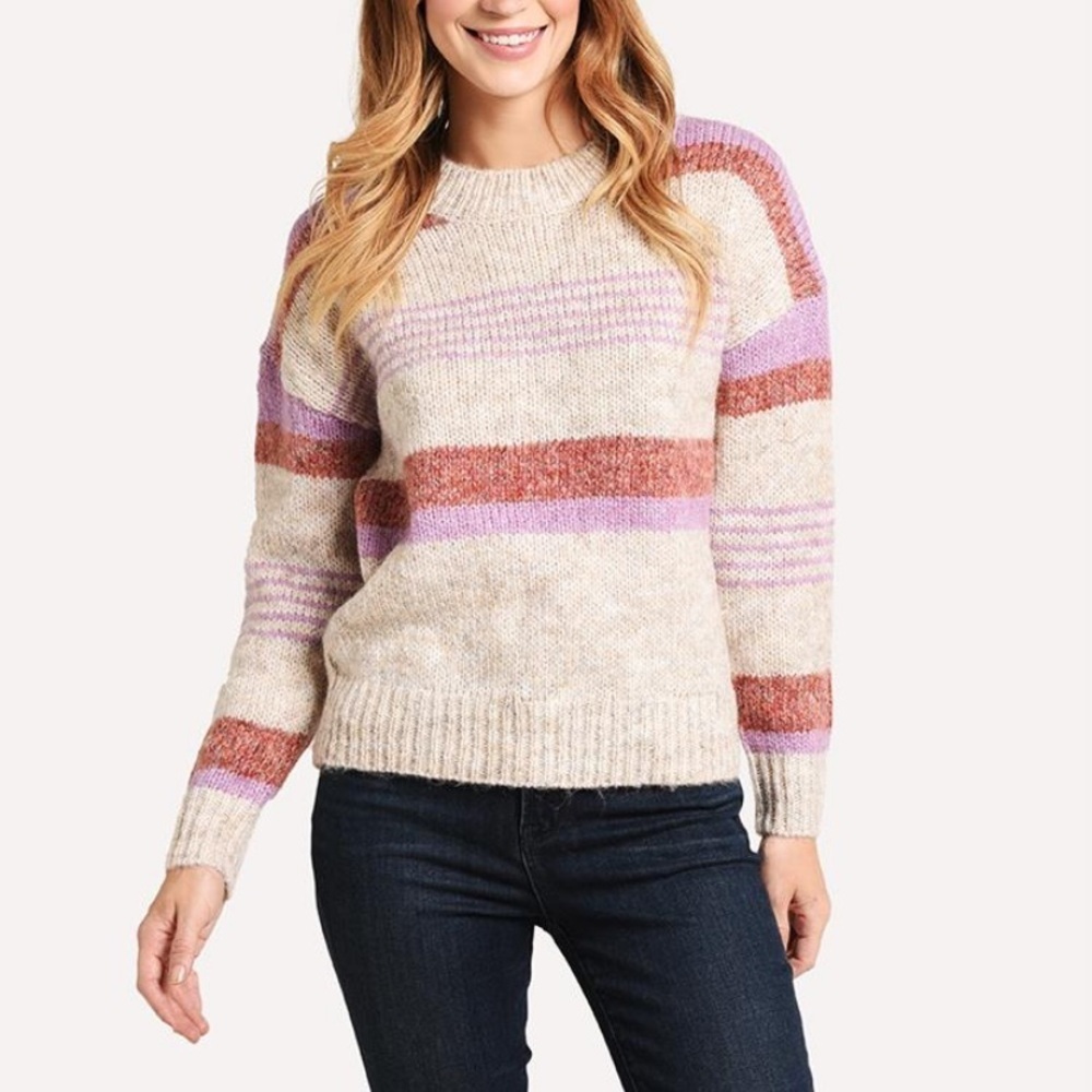 HEARTLOOM CECILY SWEATER STRIPES SMALL PURPLE